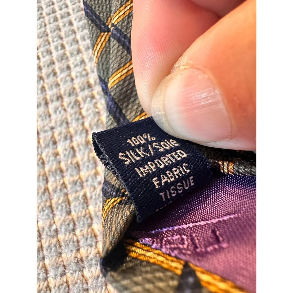 Nautica Mens Silk Tie Green Navy Gold Geometric Grid Pattern Professional Office
